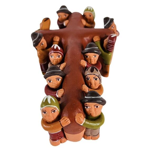 Terra Cotta Folk Art Clay Pottery Peruvian Crucification Carrying Of The Cross - Picture 1 of 11